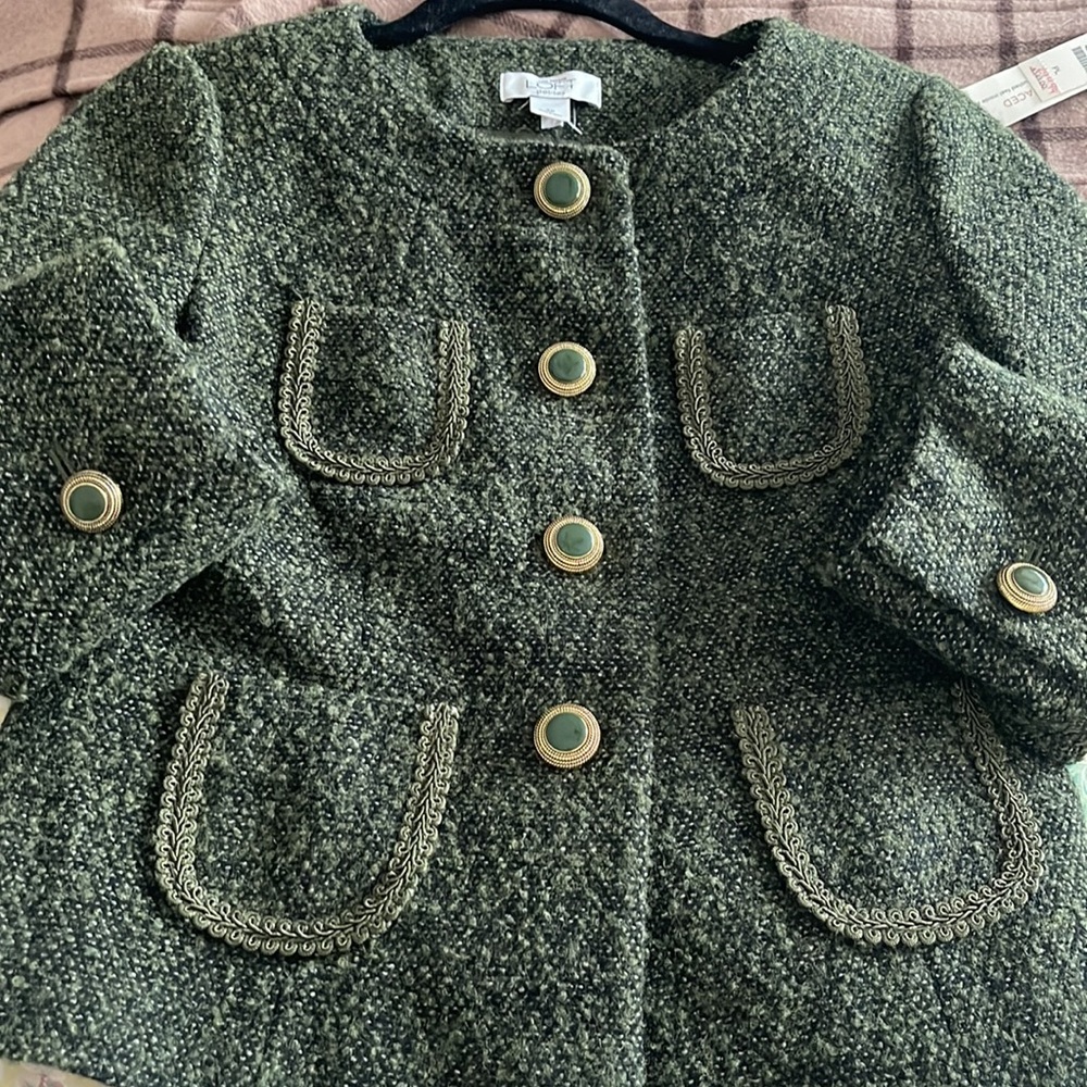 NWOT Ann Taylor Loft green tweed woven blazer - Picture 4 of 10